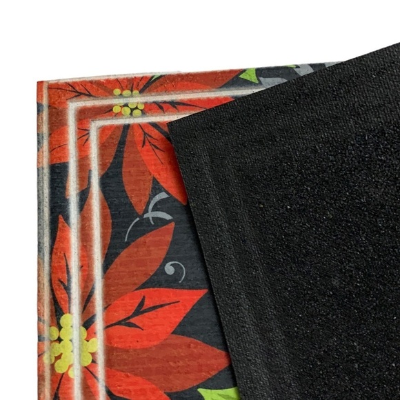 Doormat Christmas Poinsettia Heavy Duty Indoor/Outdoor Red Black 18 x 30 in - Picture 5 of 14